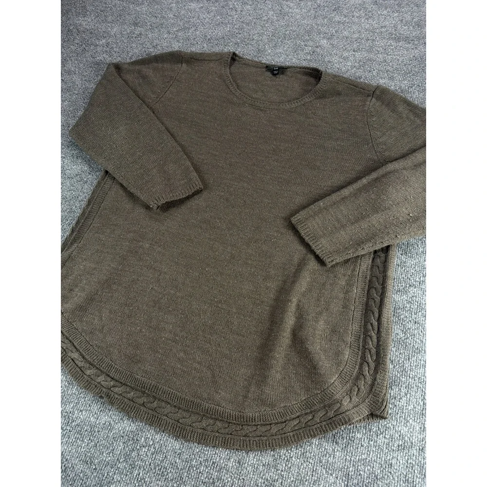 Lane Bryant Brown Cable Knit Trim Curved‎ Hem Sweater Womens 14/16 Crew Neck Top